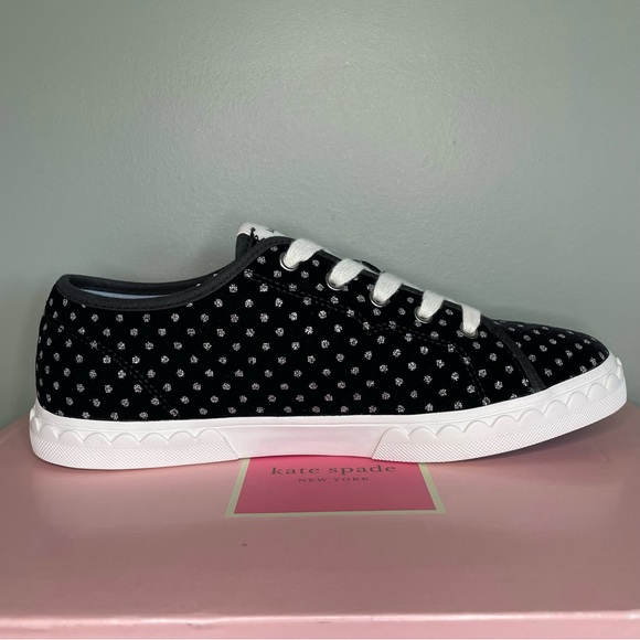 KATE SPADE Vale Black Silver Glitter Dotted Low Top Velvet Sneaker Scalloped 7.5 - Picture 14 of 16